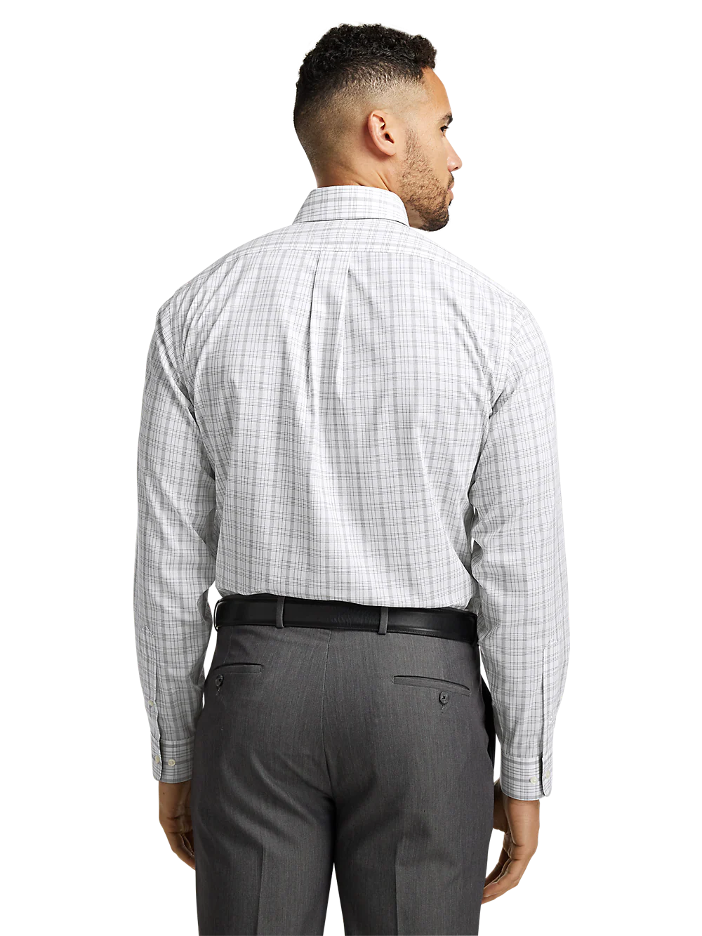 Non-Iron Cotton Check Dress Shirt With Contrast Trim - Black/white - Image 5