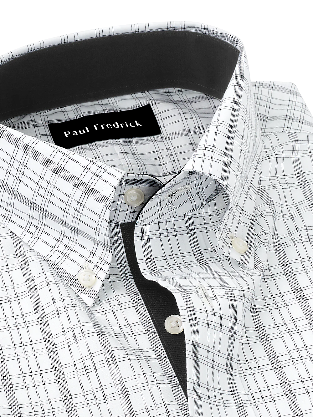 Non-Iron Cotton Check Dress Shirt With Contrast Trim - Black/white - Image 7