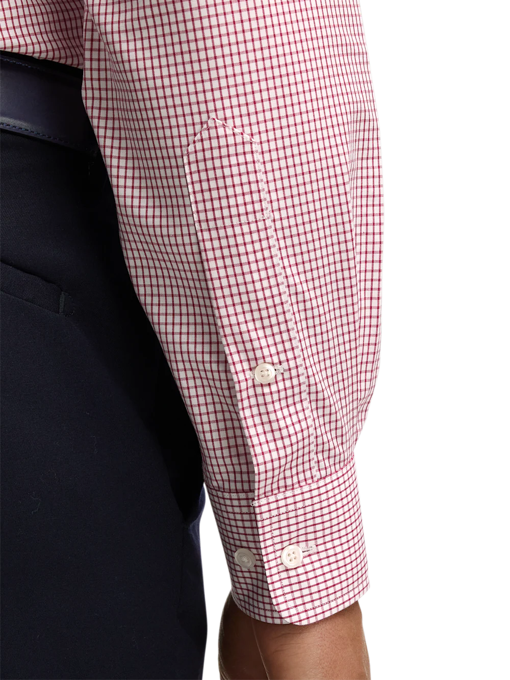 Non-Iron Cotton Check Dress Shirt With Contrast Trim - Red/white - Image 4