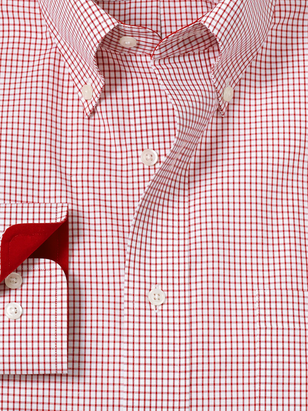 Non-Iron Cotton Check Dress Shirt With Contrast Trim - Red/white - Image 6