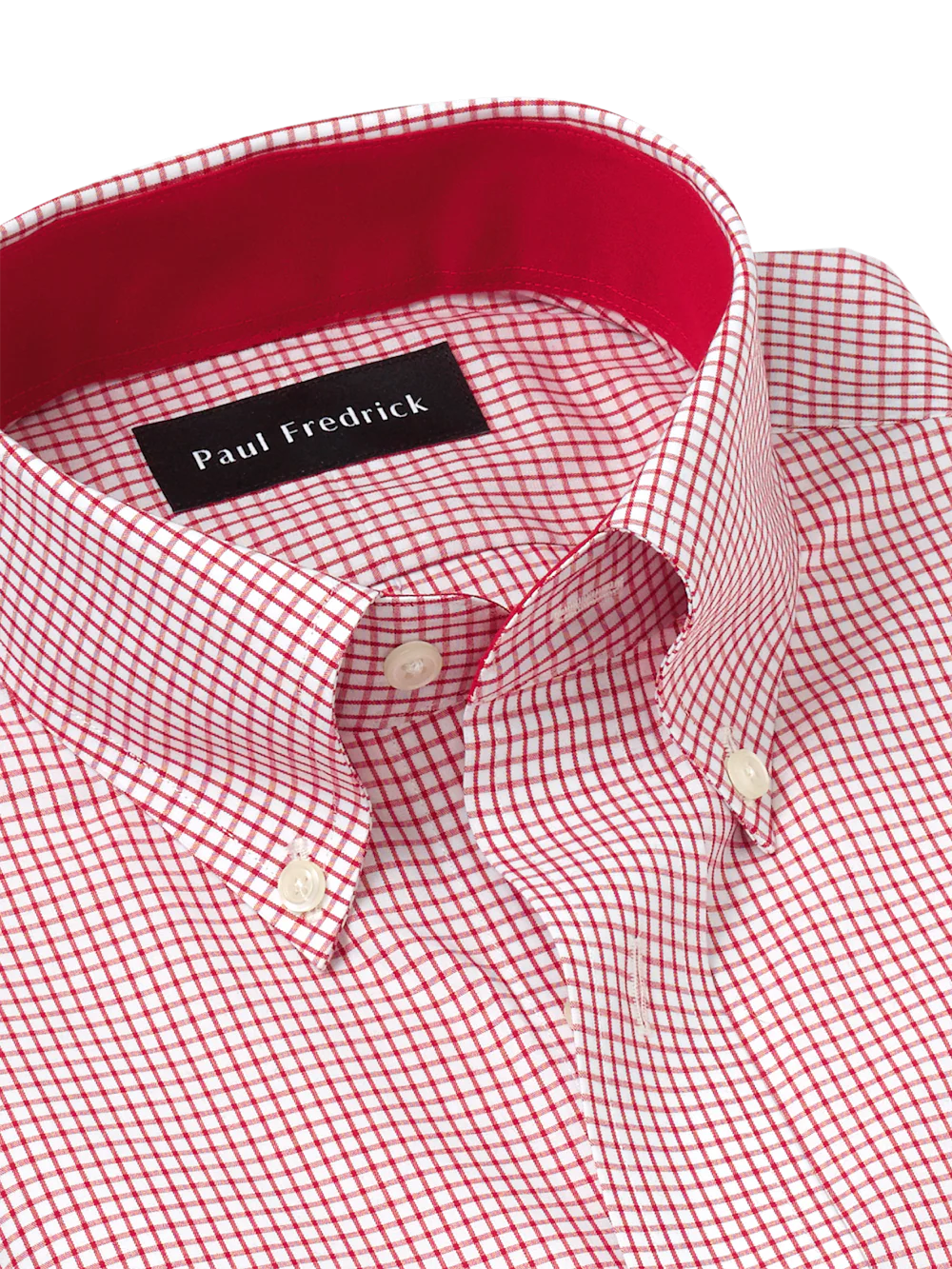 Non-Iron Cotton Check Dress Shirt With Contrast Trim - Red/white - Image 7