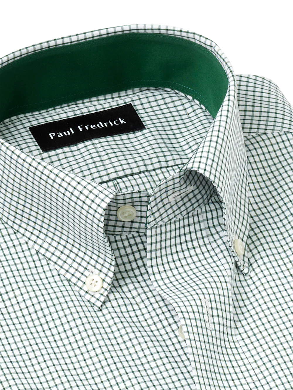 Non-Iron Cotton Check Dress Shirt With Contrast Trim - Green/white - Image 7