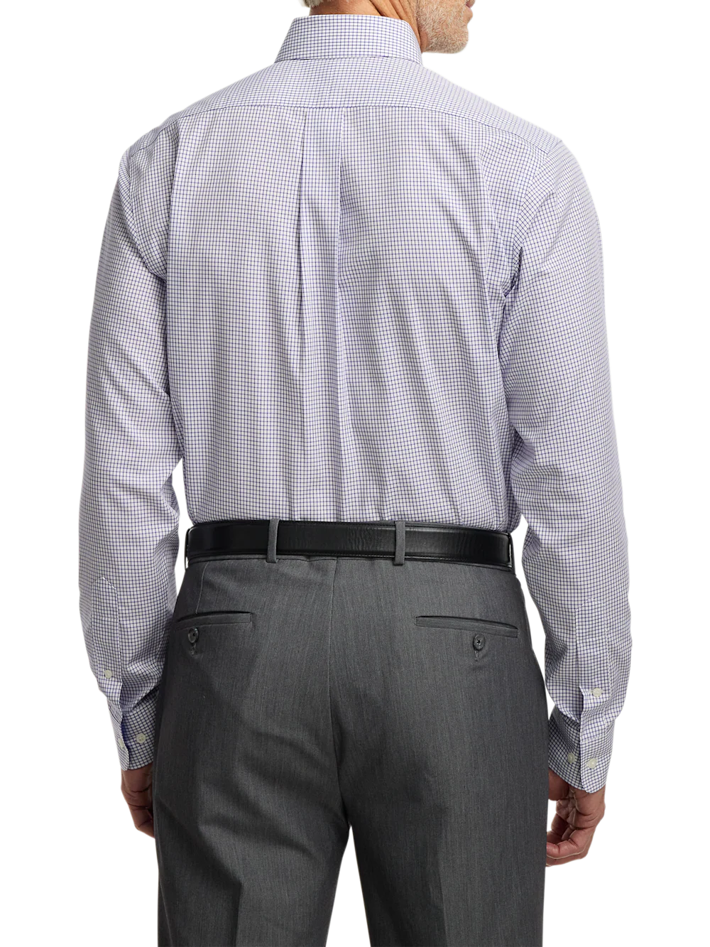 Non-Iron Cotton Check Dress Shirt With Contrast Trim - Purple/white - Image 5