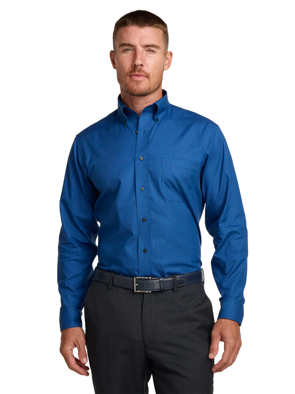 Non-Iron Cotton Check Dress Shirt With Contrast Trim - Black/blue - Image 2