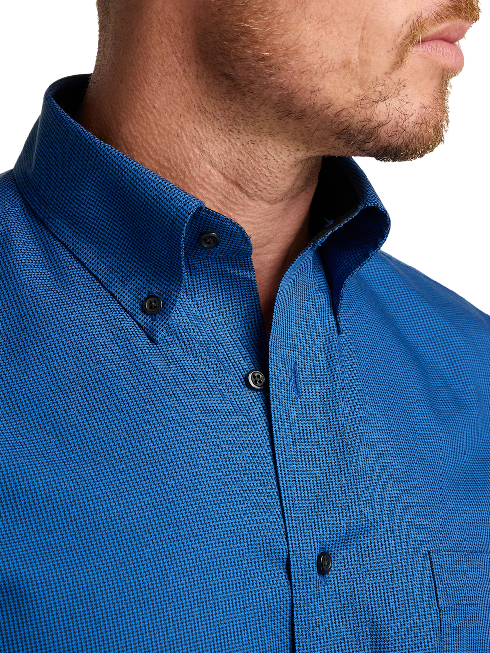 Non-Iron Cotton Check Dress Shirt With Contrast Trim - Black/blue - Image 3
