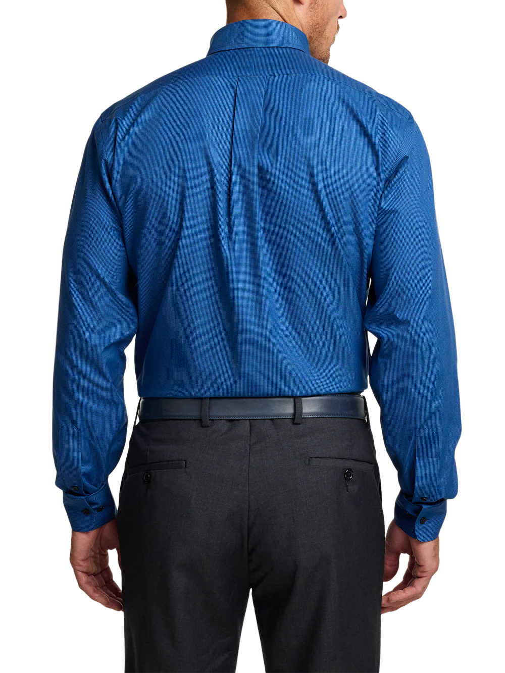 Non-Iron Cotton Check Dress Shirt With Contrast Trim - Black/blue - Image 5