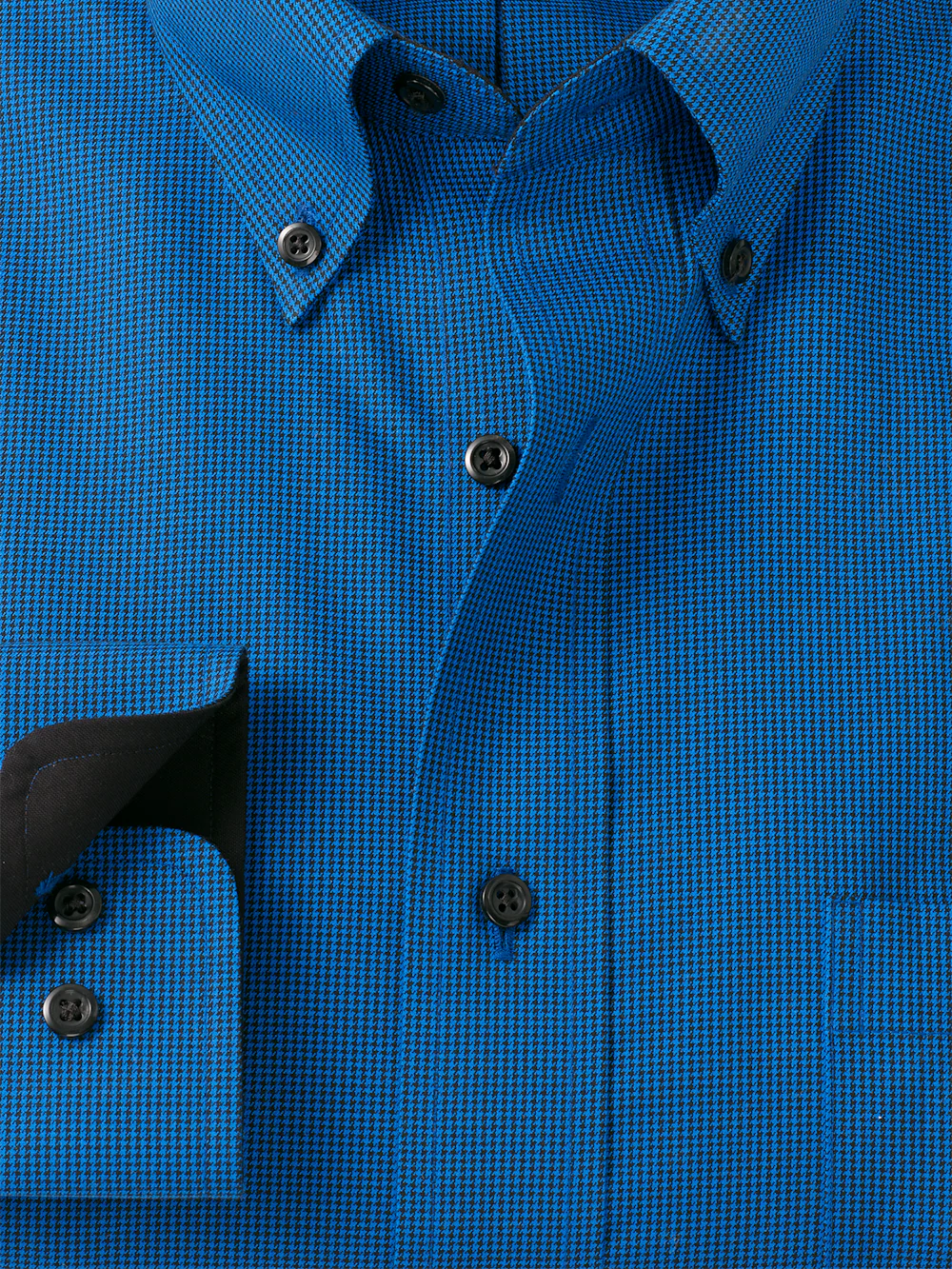 Non-Iron Cotton Check Dress Shirt With Contrast Trim - Black/blue - Image 6