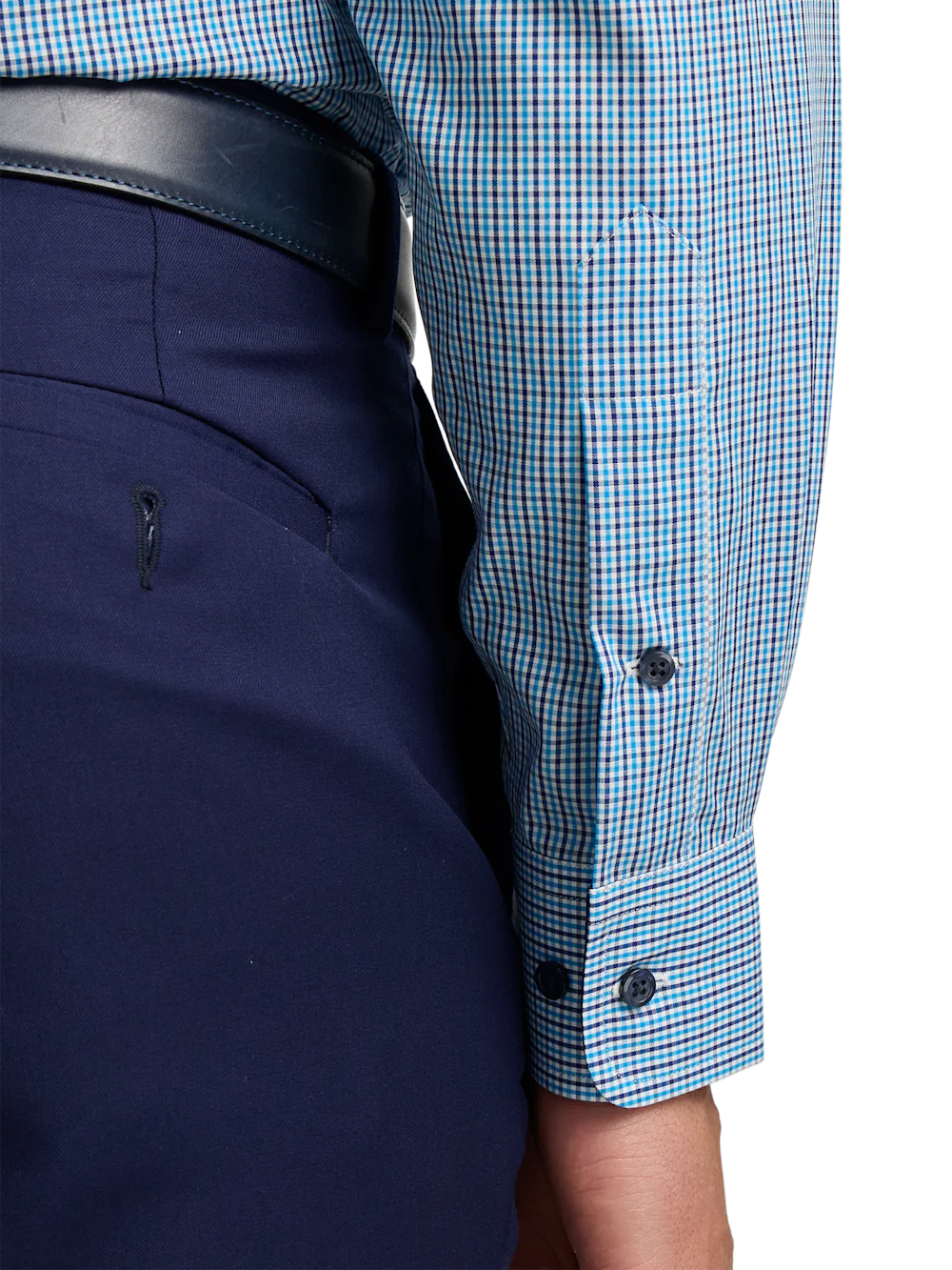 Non-Iron Cotton Check Dress Shirt With Contrast Trim - Blue - Image 4