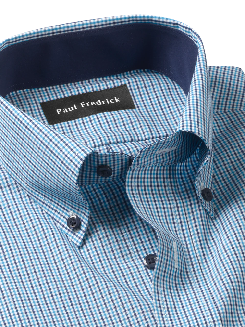 Non-Iron Cotton Check Dress Shirt With Contrast Trim - Blue - Image 7