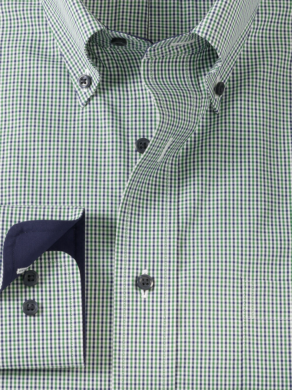 Non-Iron Cotton Check Dress Shirt With Contrast Trim - Green - Image 6