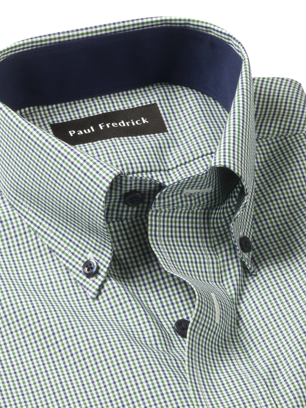 Non-Iron Cotton Check Dress Shirt With Contrast Trim - Green - Image 7