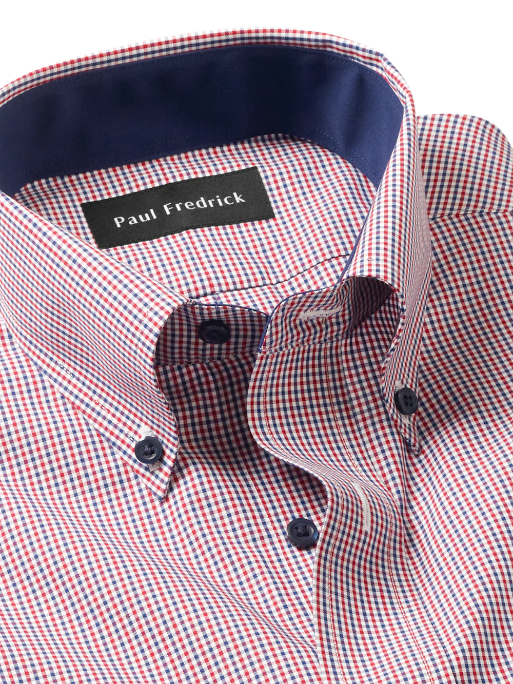 Non-Iron Cotton Check Dress Shirt With Contrast Trim - Red - Image 7
