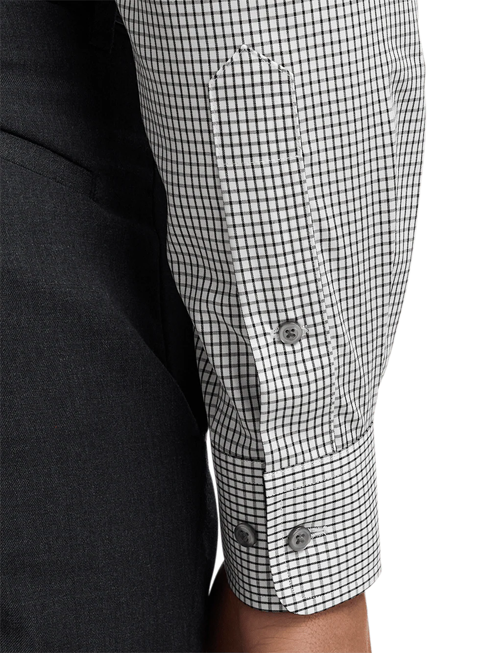 Non-Iron Cotton Check Dress Shirt With Contrast Trim - Black/white - Image 4