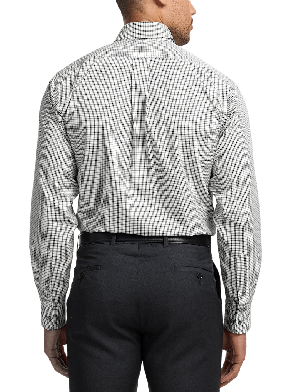 Non-Iron Cotton Check Dress Shirt With Contrast Trim - Black/white - Image 5