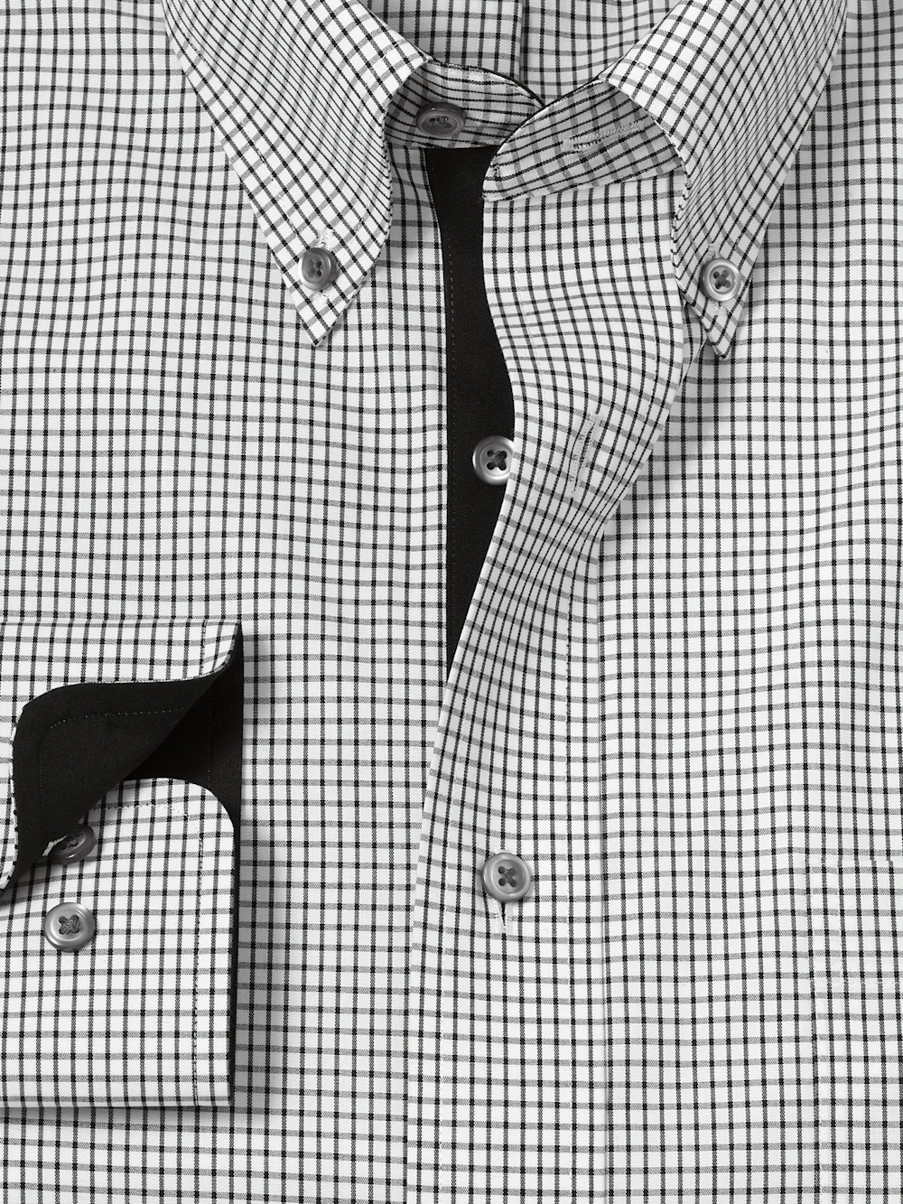 Non-Iron Cotton Check Dress Shirt With Contrast Trim - Black/white - Image 6