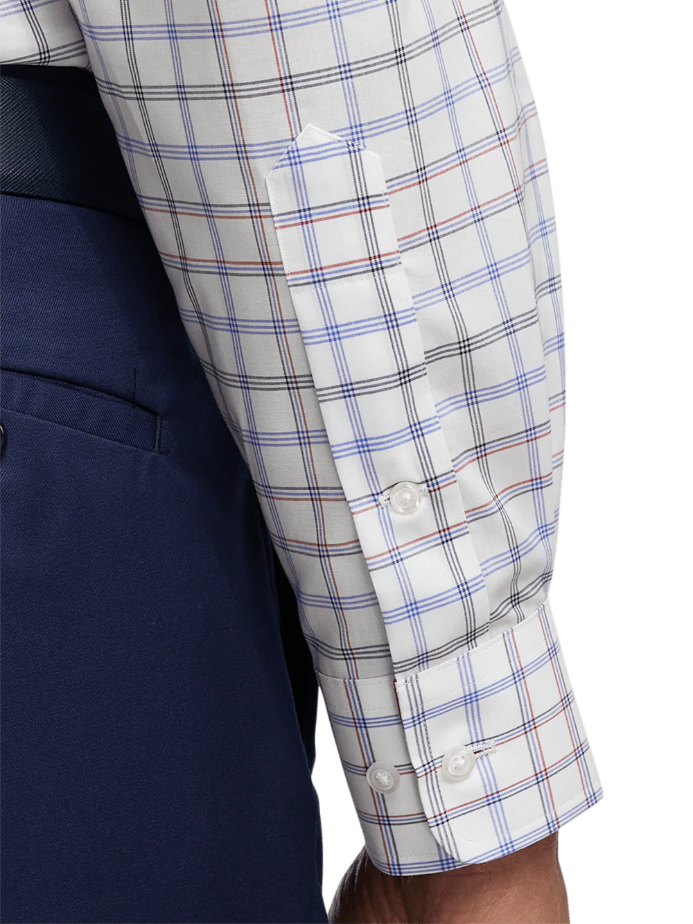 Non-Iron Cotton Check Dress Shirt With Contrast Trim - Blue/red - Image 4
