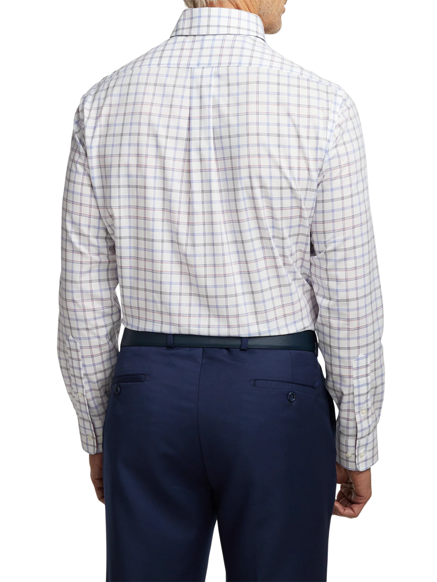 Non-Iron Cotton Check Dress Shirt With Contrast Trim - Blue/red - Image 5