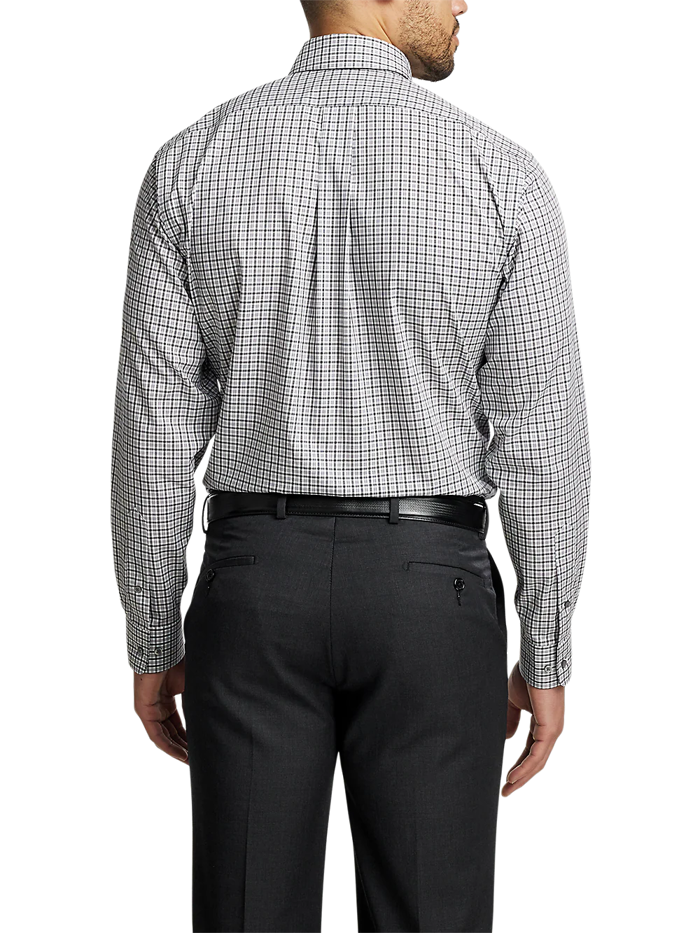 Non-Iron Cotton Check Dress Shirt With Contrast Trim - Black/grey - Image 5