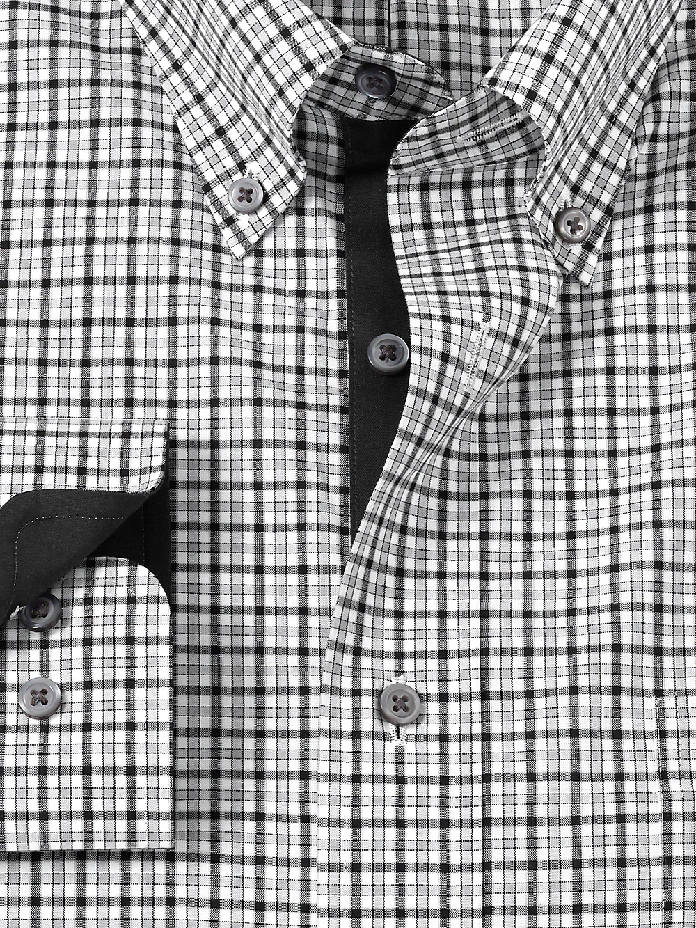Non-Iron Cotton Check Dress Shirt With Contrast Trim - Black/grey - Image 6