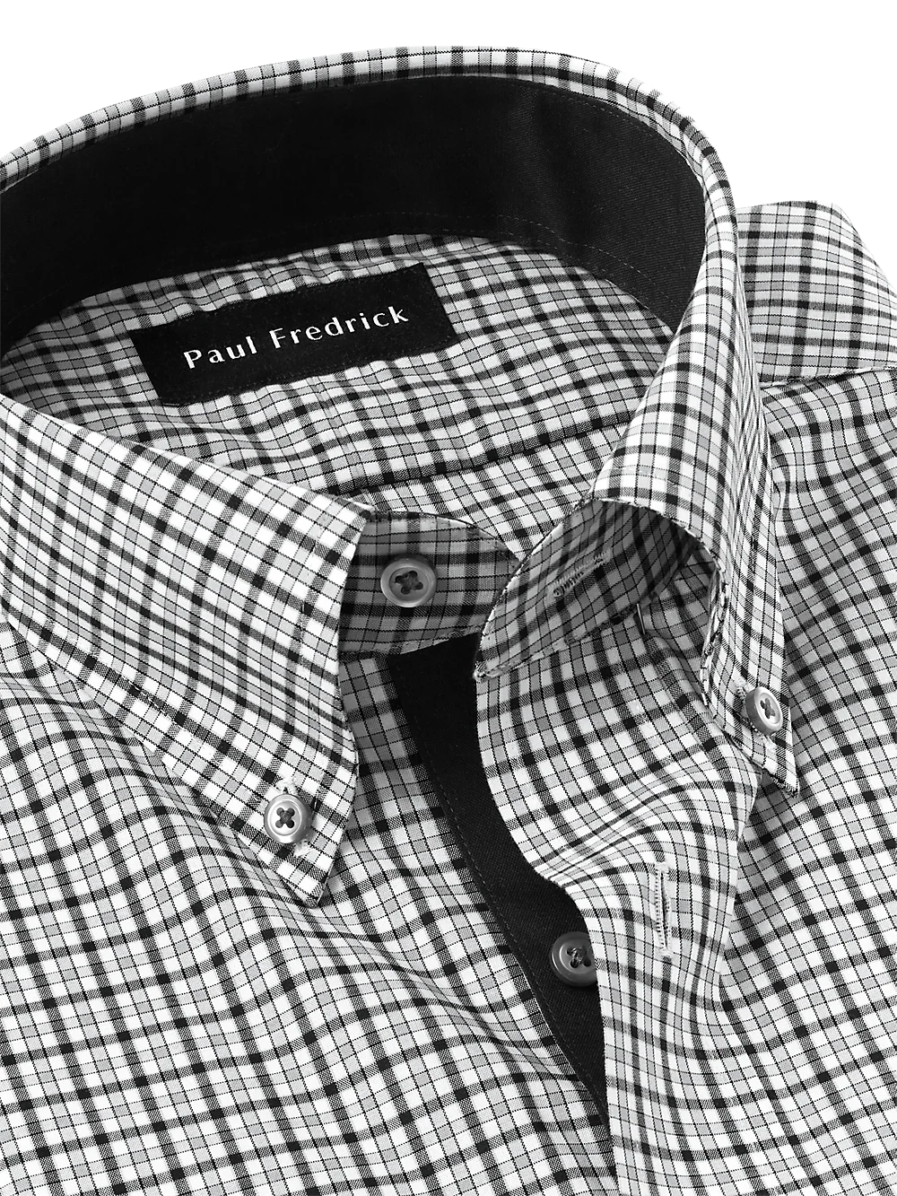 Non-Iron Cotton Check Dress Shirt With Contrast Trim - Black/grey - Image 7