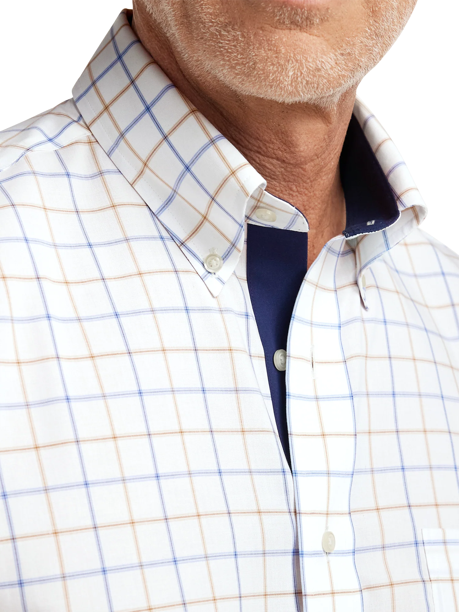 Non-Iron Cotton Check Dress Shirt With Contrast Trim - Blue/tan - Image 3