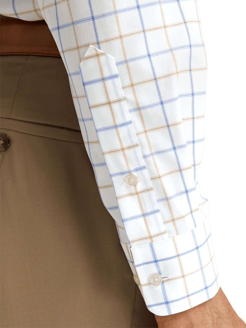 Non-Iron Cotton Check Dress Shirt With Contrast Trim - Blue/tan - Image 4