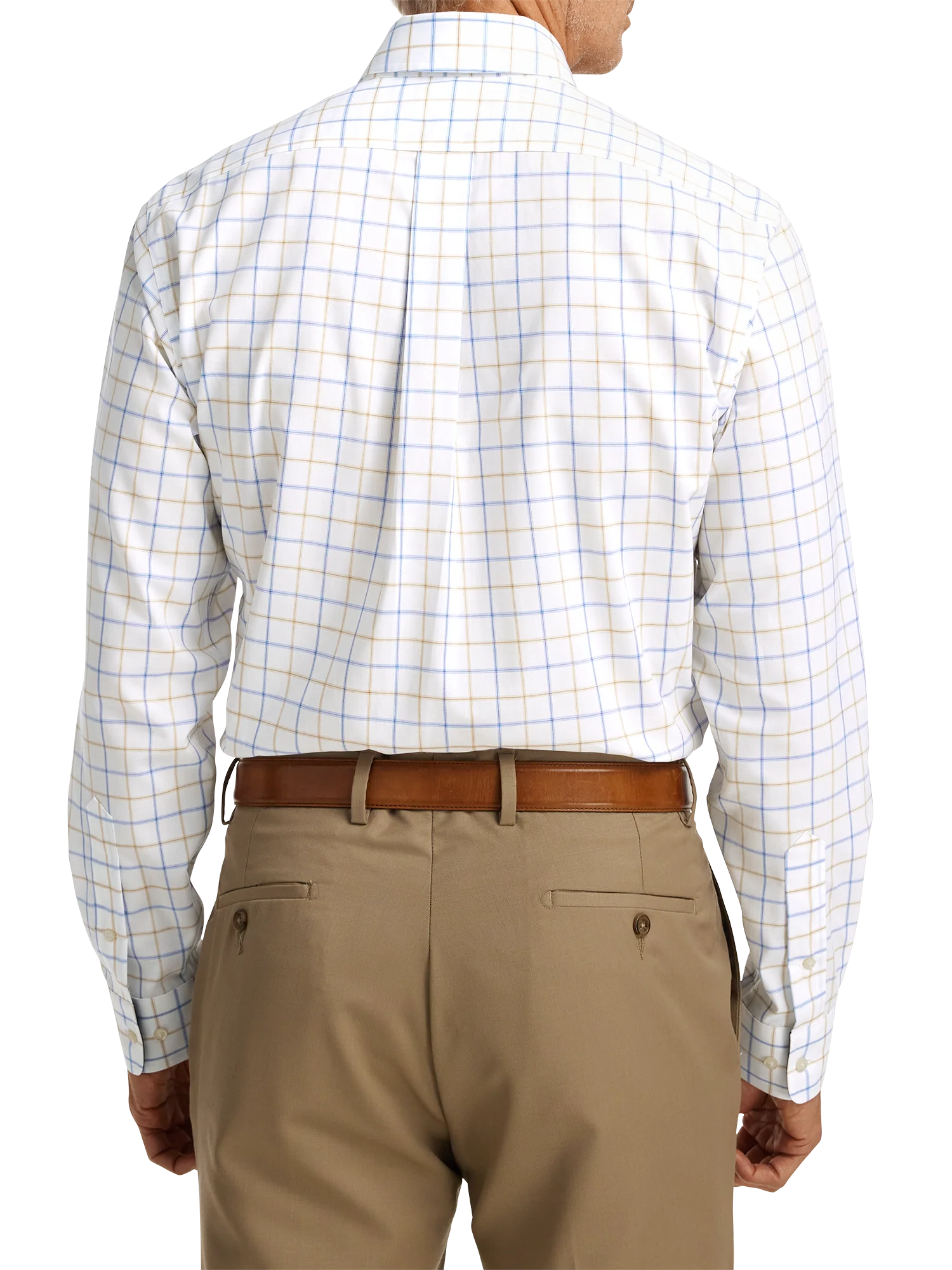 Non-Iron Cotton Check Dress Shirt With Contrast Trim - Blue/tan - Image 5