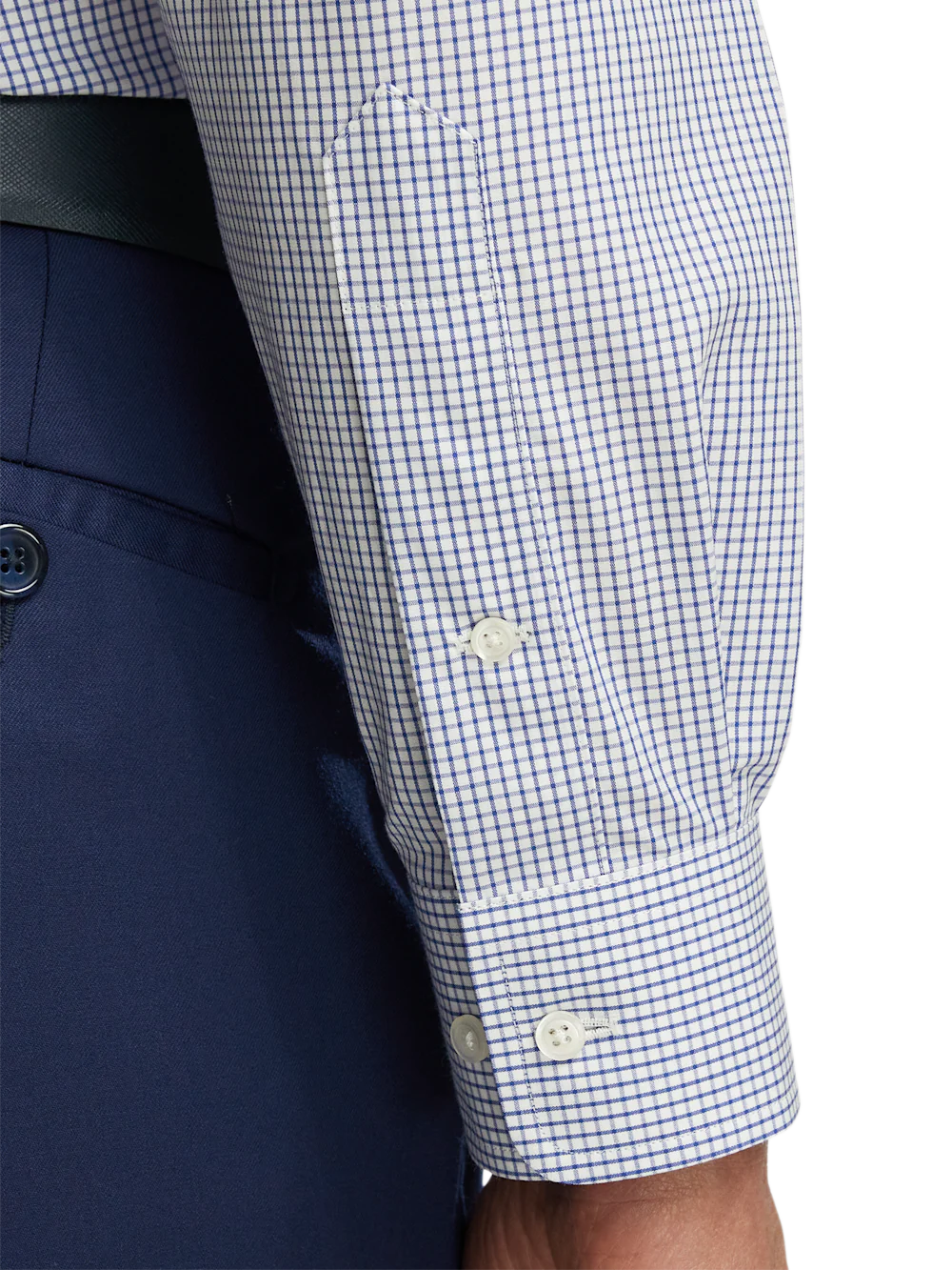 Non-Iron Cotton Check Dress Shirt With Contrast Trim - Navy - Image 4