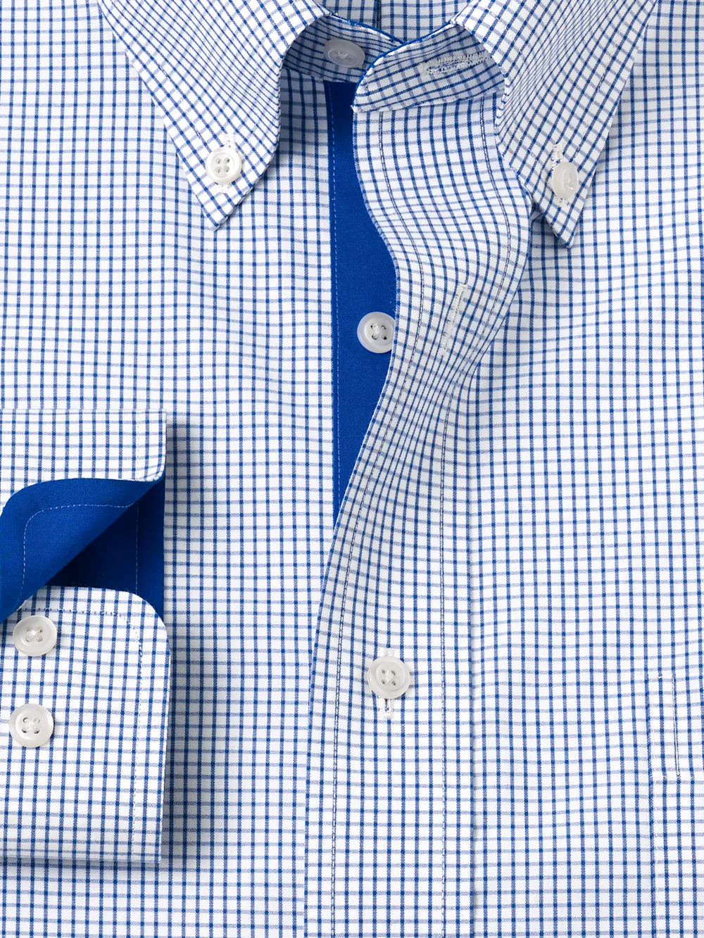 Non-Iron Cotton Check Dress Shirt With Contrast Trim - Navy - Image 6
