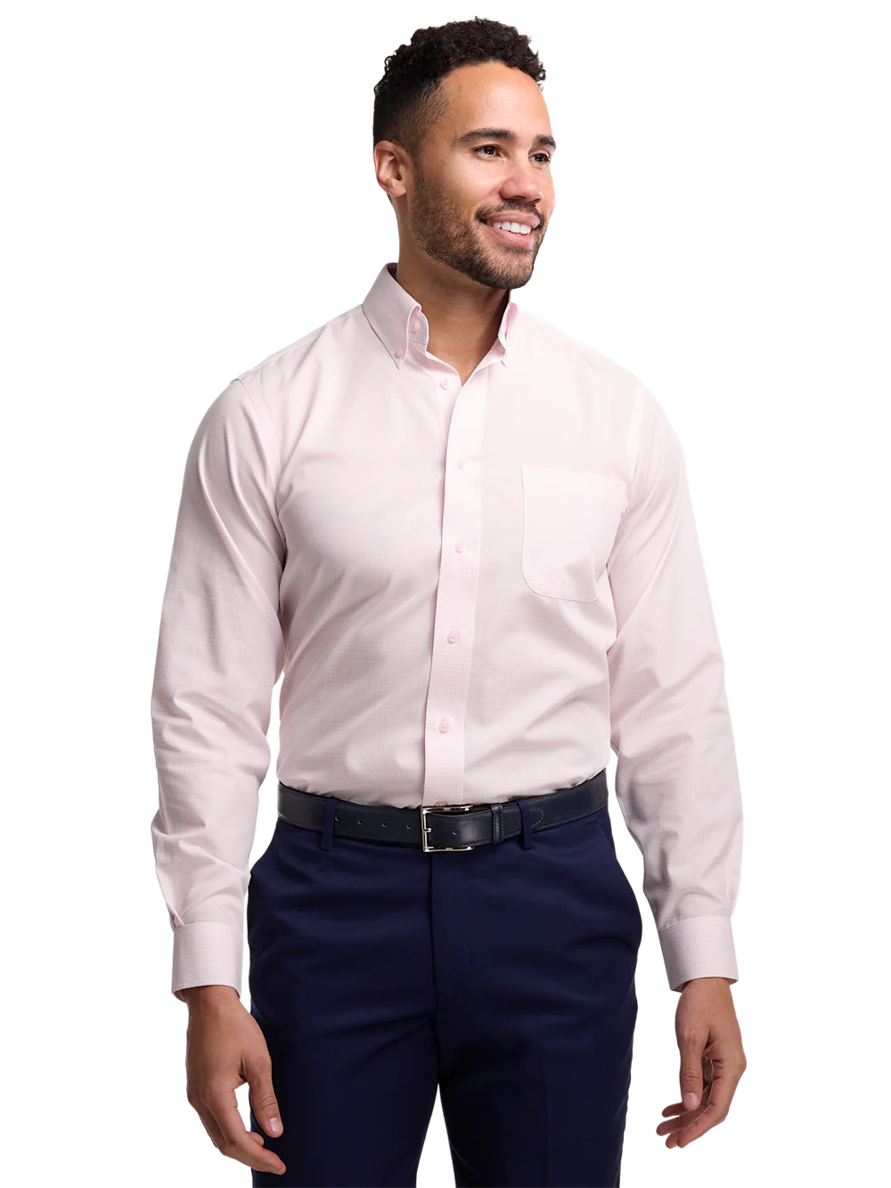 Non-Iron Cotton Check Dress Shirt With Contrast Trim - Pink - Image 2