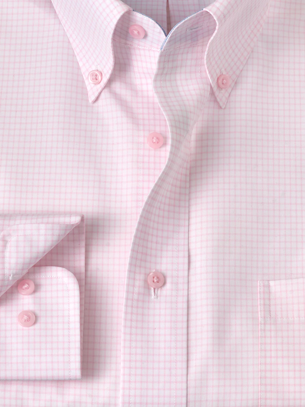 Non-Iron Cotton Check Dress Shirt With Contrast Trim - Pink - Image 6