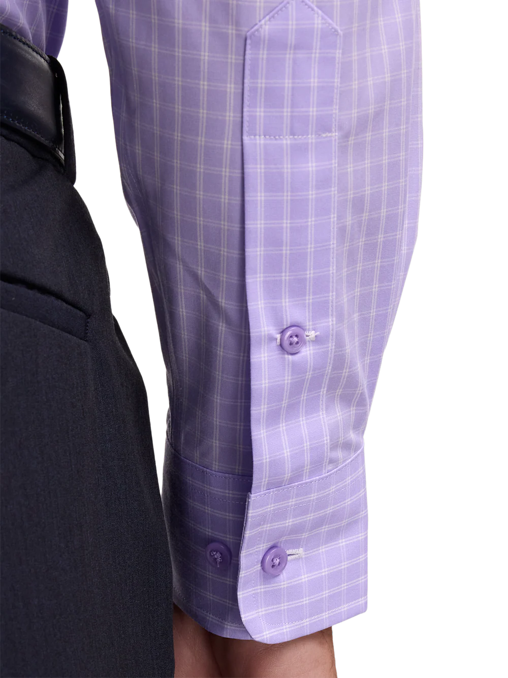 Non-Iron Cotton Check Dress Shirt With Contrast Trim - Purple - Image 4