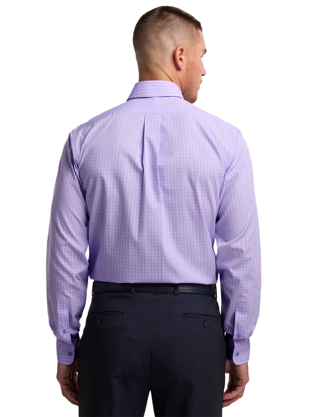 Non-Iron Cotton Check Dress Shirt With Contrast Trim - Purple - Image 5