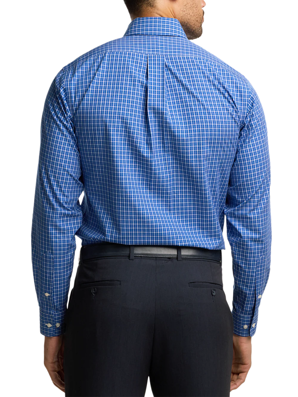Non-Iron Cotton Check Dress Shirt With Contrast Trim - Blue - Image 5