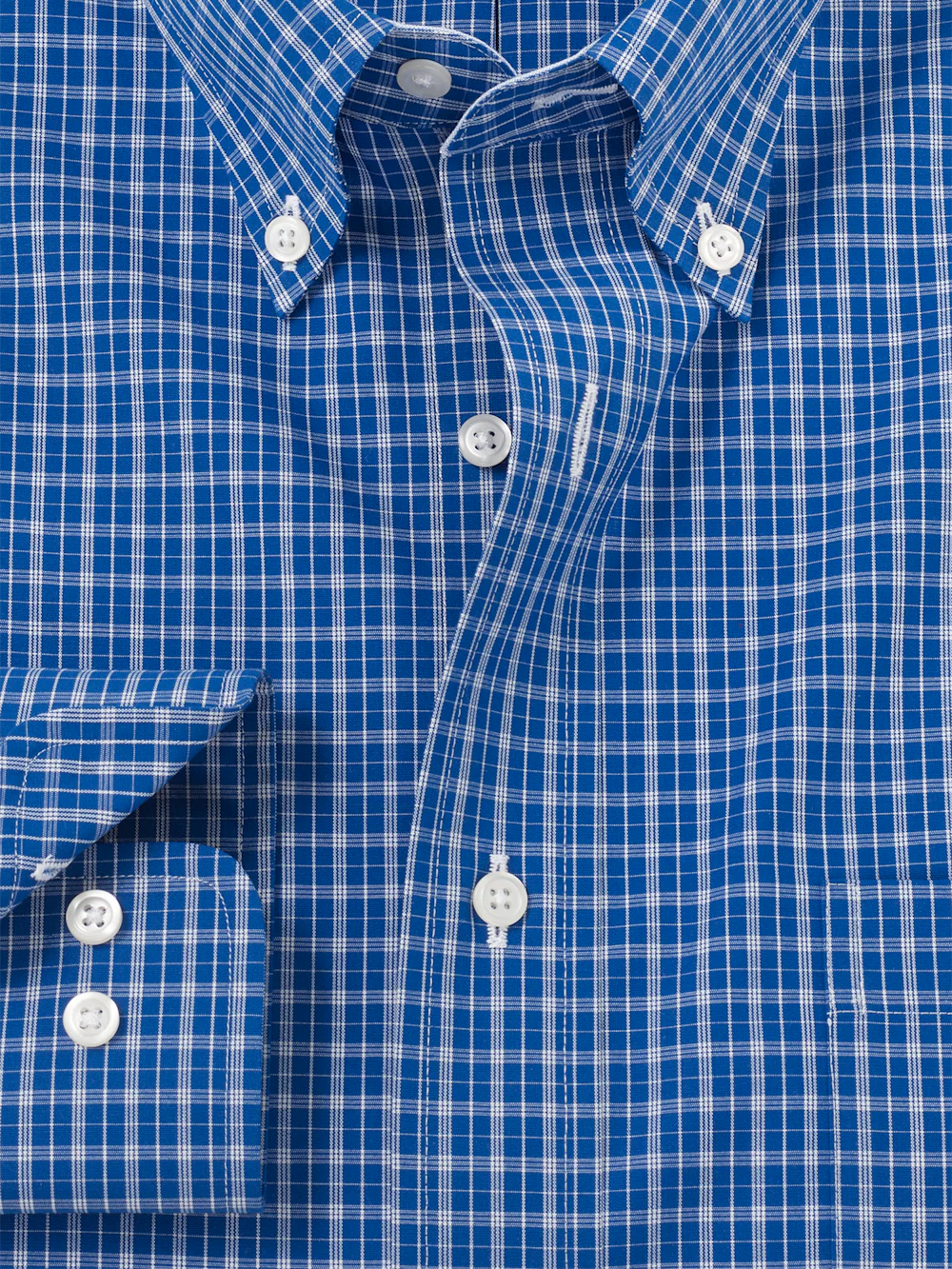 Non-Iron Cotton Check Dress Shirt With Contrast Trim - Blue - Image 6