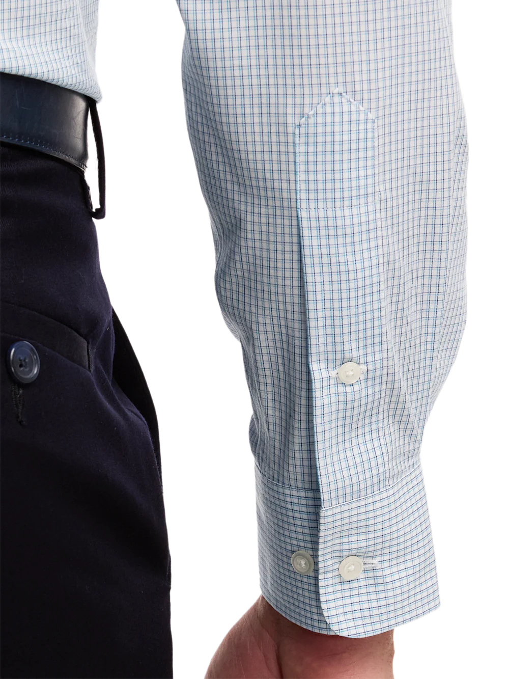 Non-Iron Cotton Check Dress Shirt With Contrast Trim - Aqua - Image 4