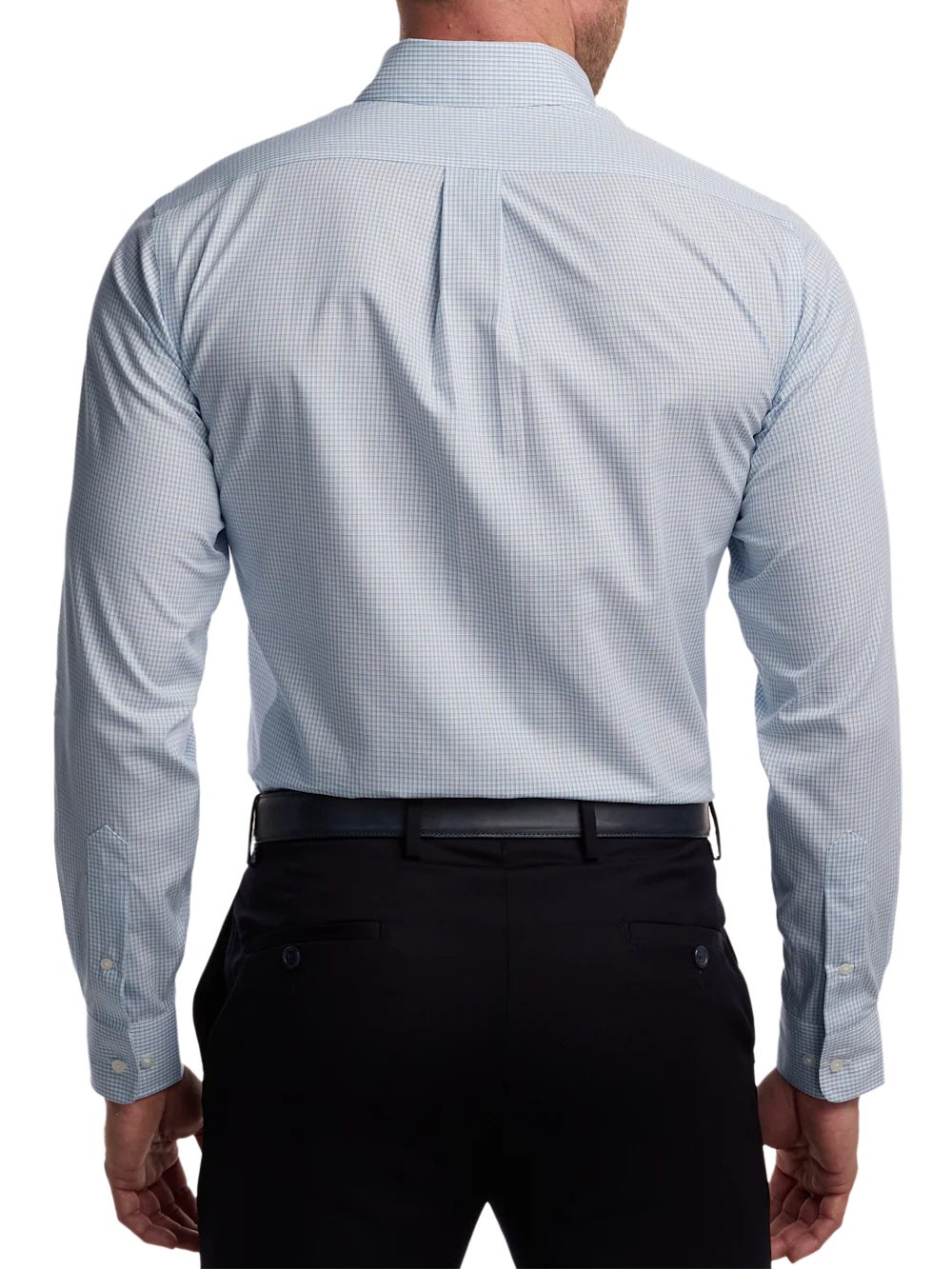 Non-Iron Cotton Check Dress Shirt With Contrast Trim - Aqua - Image 5