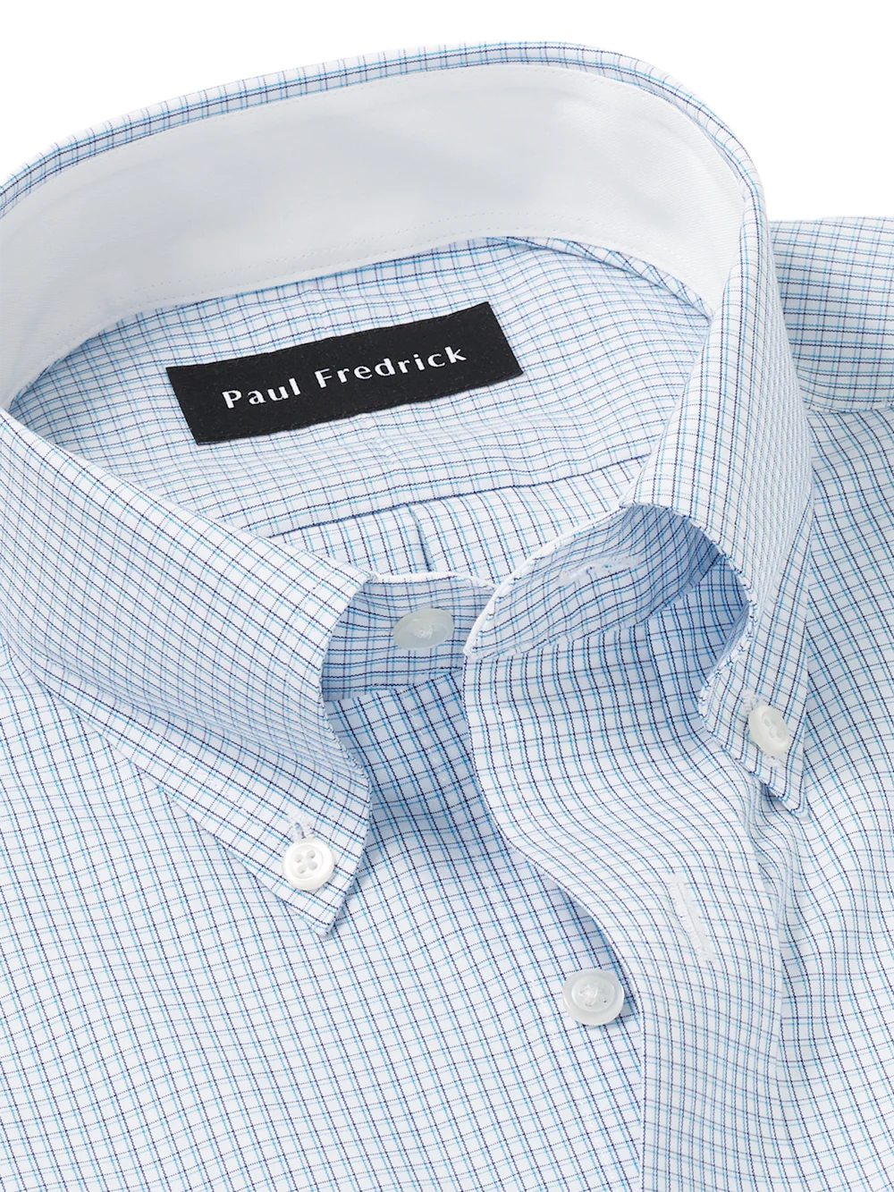Non-Iron Cotton Check Dress Shirt With Contrast Trim - Aqua - Image 7