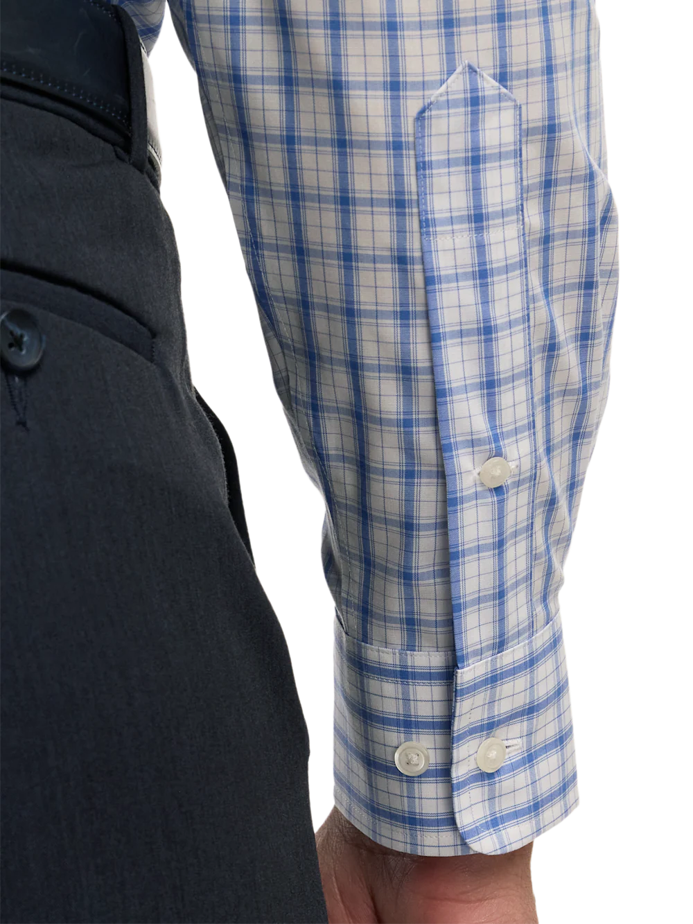 Non-Iron Cotton Check Dress Shirt With Contrast Trim - White/blue - Image 4