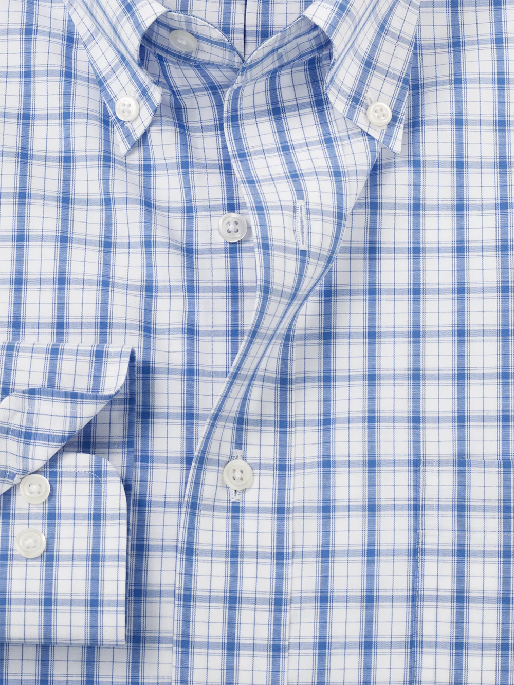 Non-Iron Cotton Check Dress Shirt With Contrast Trim - White/blue - Image 6