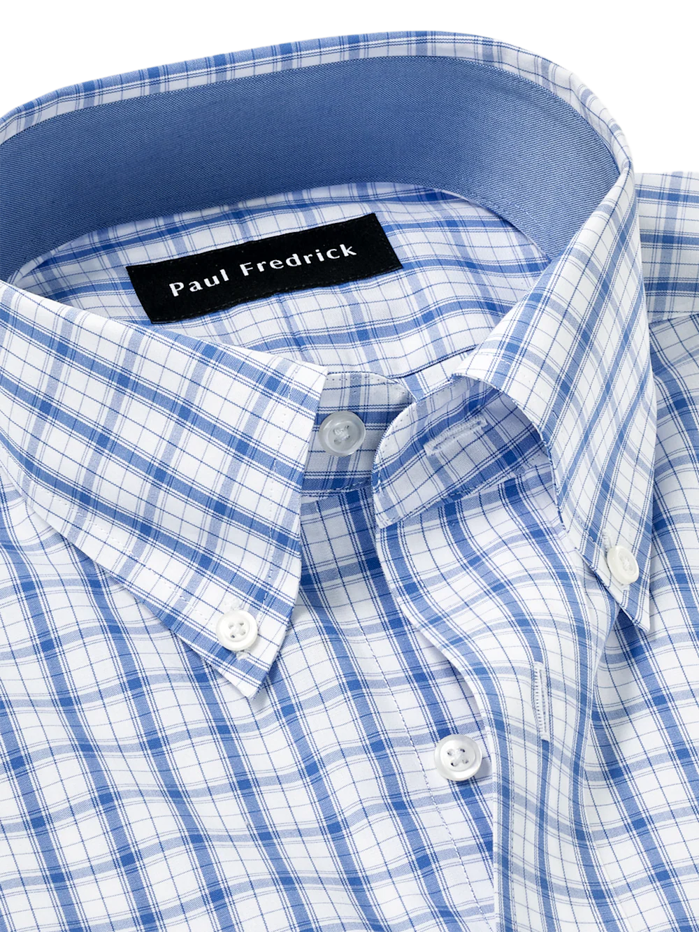 Non-Iron Cotton Check Dress Shirt With Contrast Trim - White/blue - Image 7