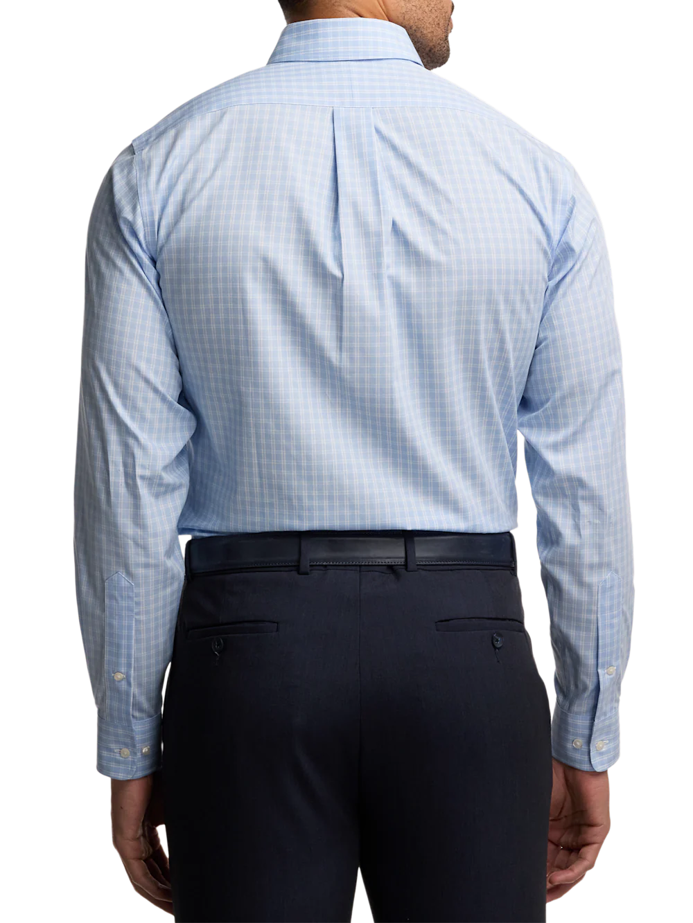 Non-Iron Cotton Check Dress Shirt With Contrast Trim - Blue - Image 5