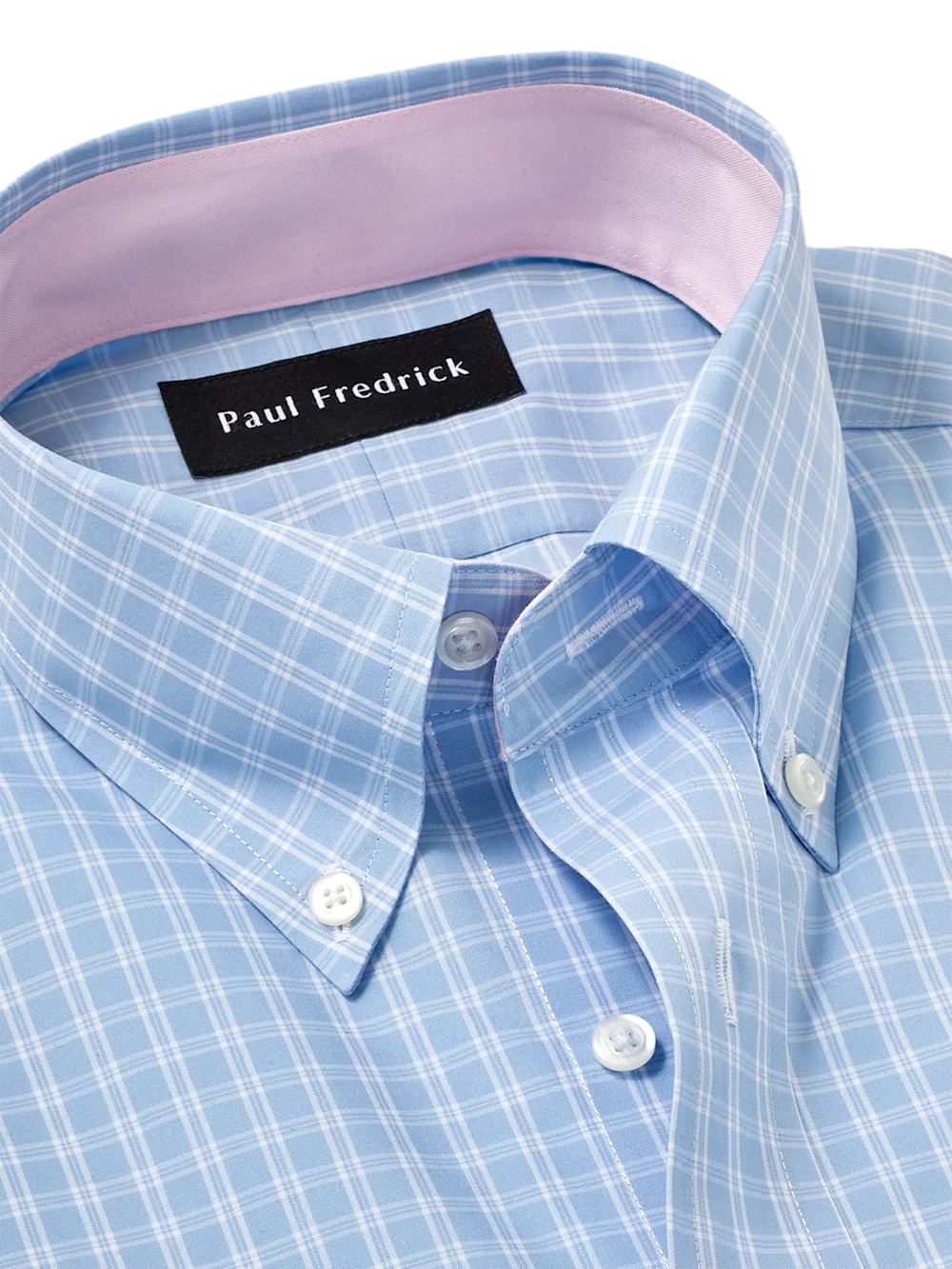 Non-Iron Cotton Check Dress Shirt With Contrast Trim - Blue - Image 7