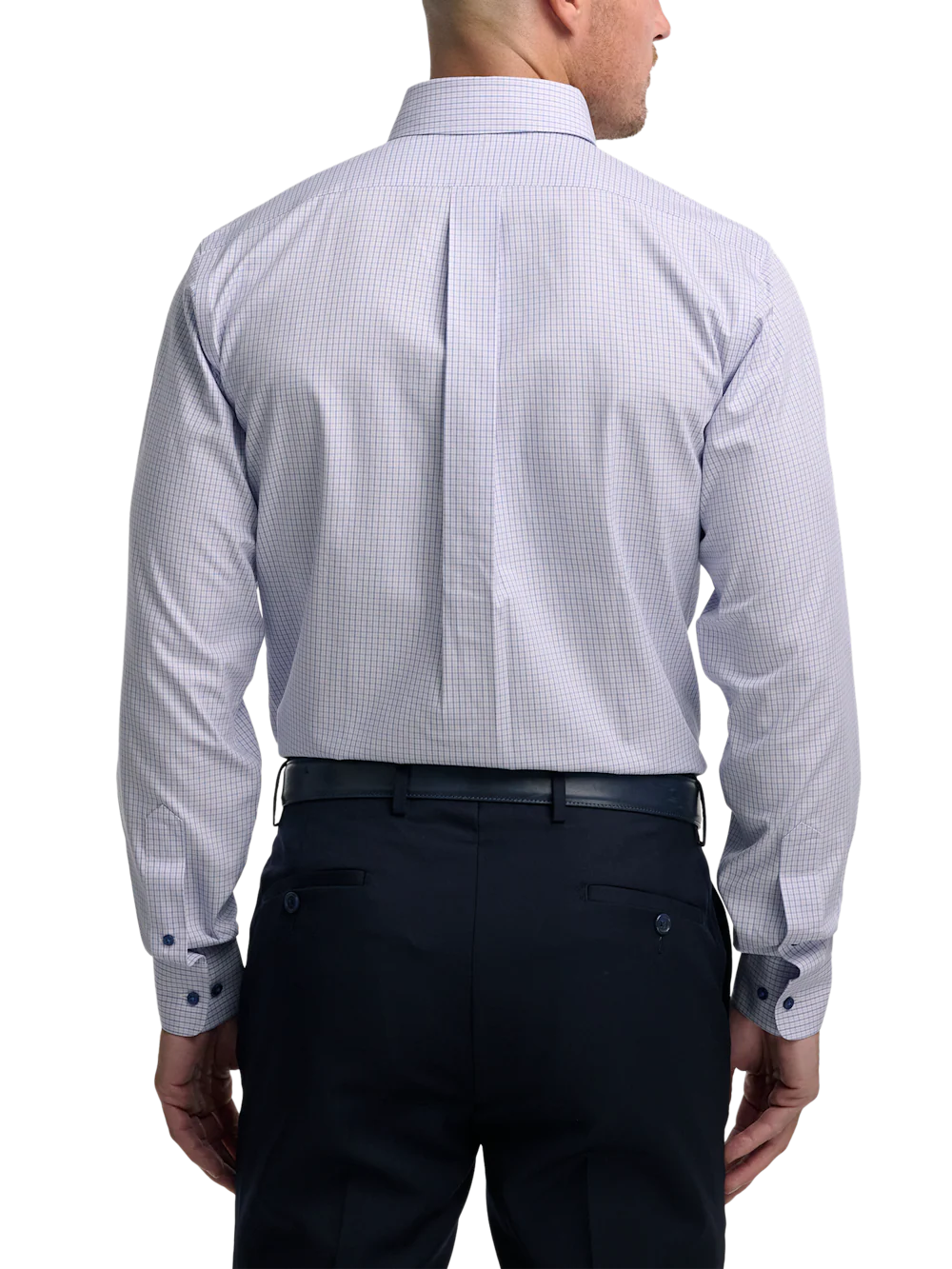 Non-Iron Cotton Check Dress Shirt With Contrast Trim - Purple - Image 5