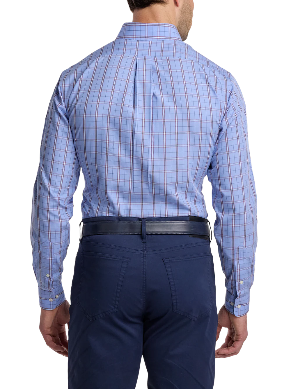 Non-Iron Cotton Check Dress Shirt With Contrast Trim - Blue - Image 5