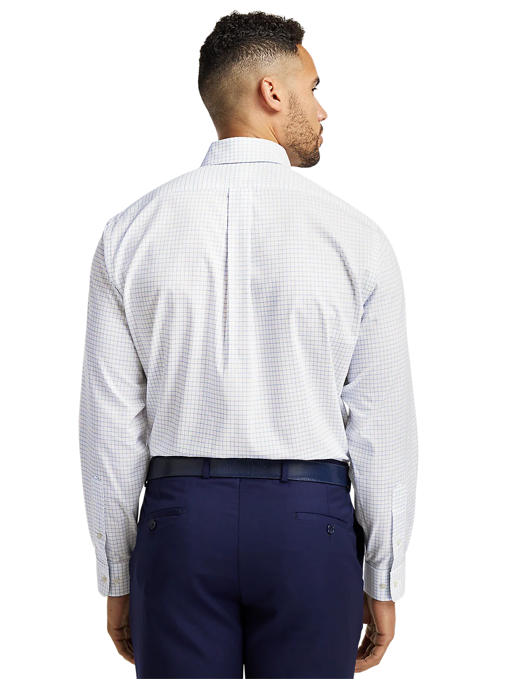 Non-Iron Cotton Check Dress Shirt With Contrast Trim - Blue - Image 5