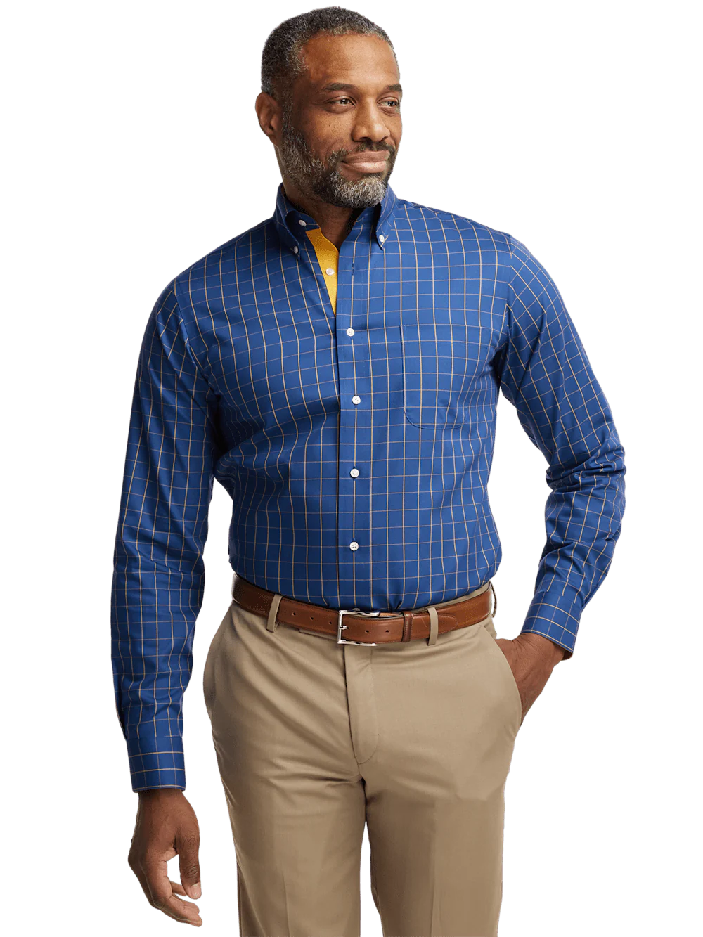 Non-Iron Cotton Check Dress Shirt With Contrast Trim - Blue - Image 2