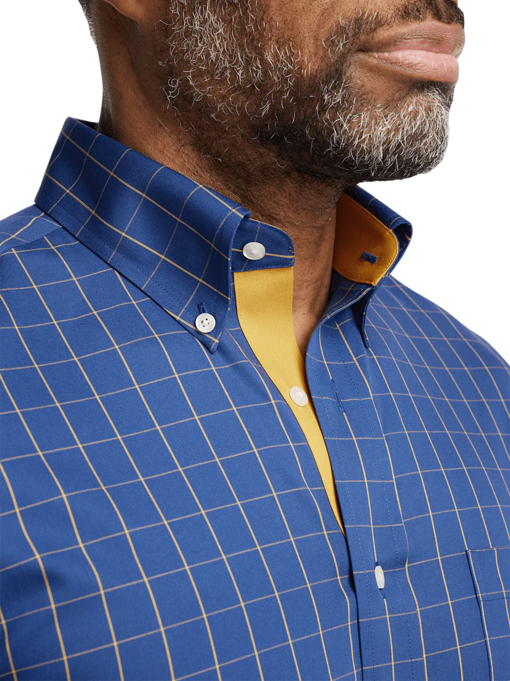 Non-Iron Cotton Check Dress Shirt With Contrast Trim - Blue - Image 3