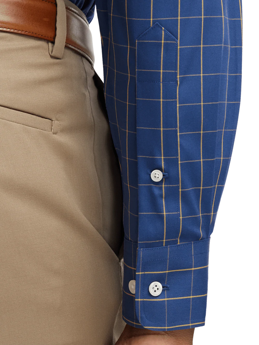 Non-Iron Cotton Check Dress Shirt With Contrast Trim - Blue - Image 4