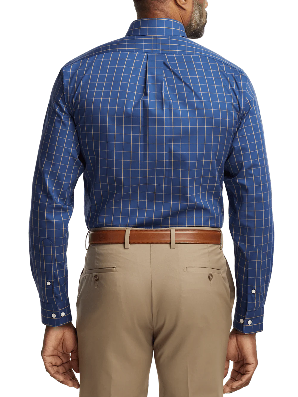 Non-Iron Cotton Check Dress Shirt With Contrast Trim - Blue - Image 5